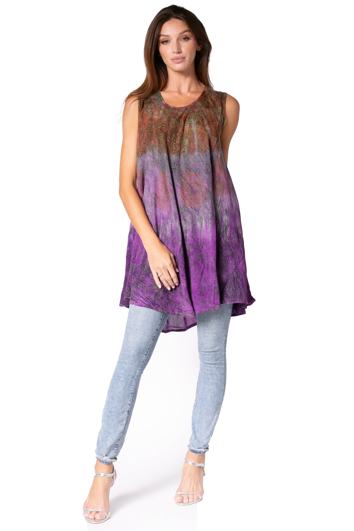 Sakkas Isabela Womens Everyday Summer Sleeveless Tank Top Tie-dye &amp; Block Print