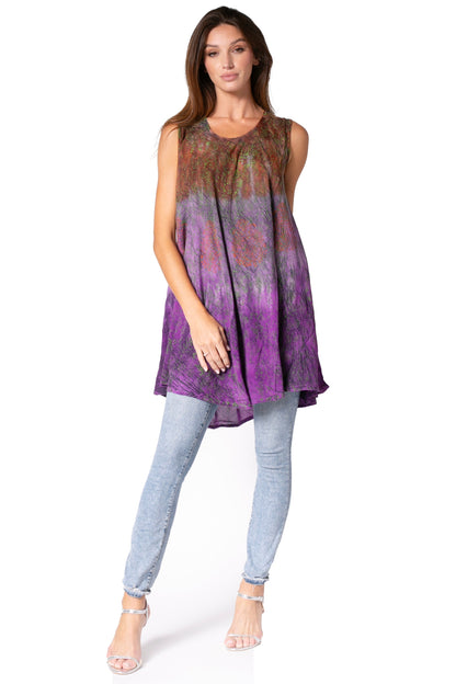 Sakkas Isabela Womens Everyday Summer Sleeveless Tank Top Tie-dye &amp; Block Print