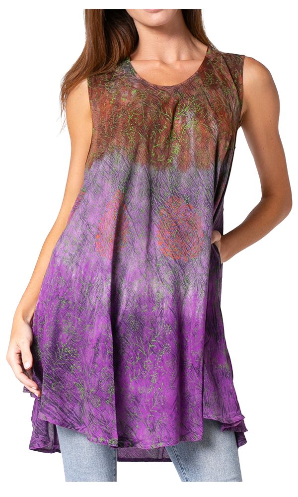 Sakkas Isabela Womens Everyday Summer Sleeveless Tank Top Tie-dye &amp; Block Print