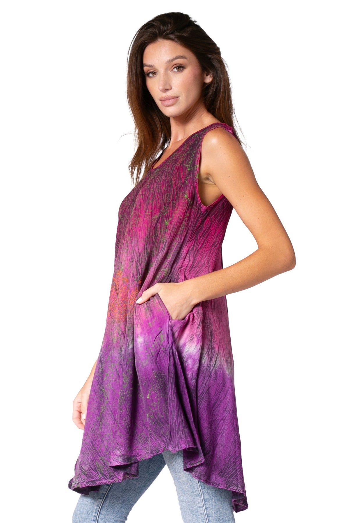 Sakkas Isabela Womens Everyday Summer Sleeveless Tank Top Tie-dye &amp; Block Print