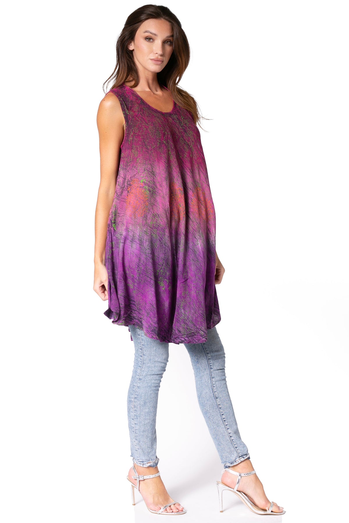 Sakkas Isabela Womens Everyday Summer Sleeveless Tank Top Tie-dye &amp; Block Print