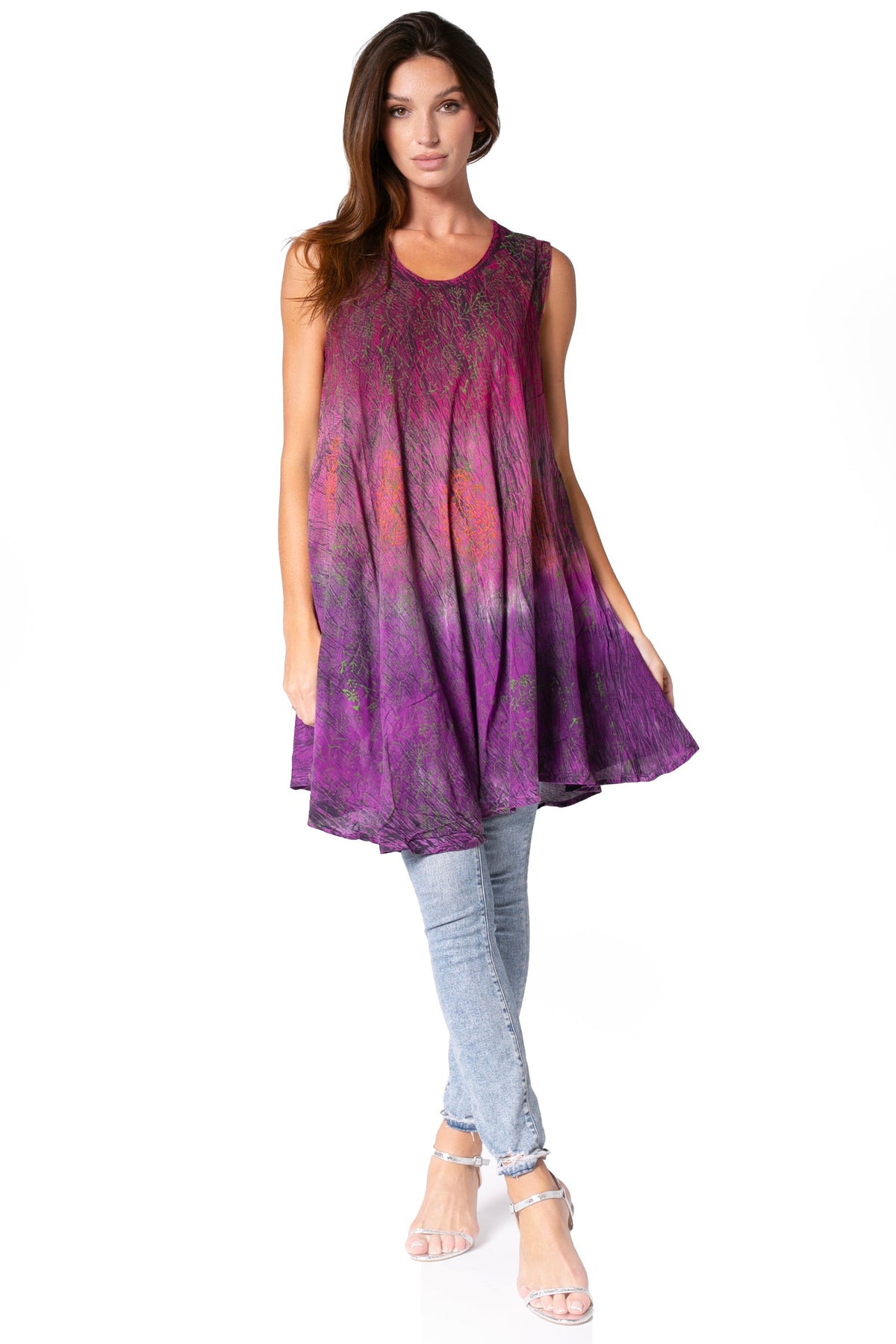 Sakkas Isabela Womens Everyday Summer Sleeveless Tank Top Tie-dye &amp; Block Print