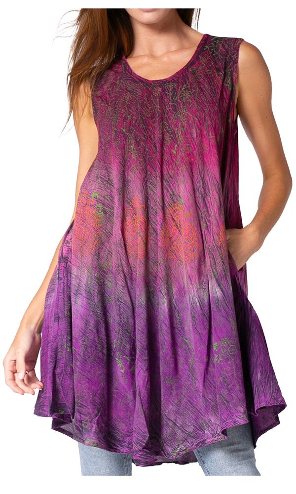 Sakkas Isabela Womens Everyday Summer Sleeveless Tank Top Tie-dye &amp; Block Print