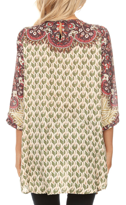Sakkas Ilari Womens Short Sleeve Everyday Blouse Top with Embellishing Relax Fit