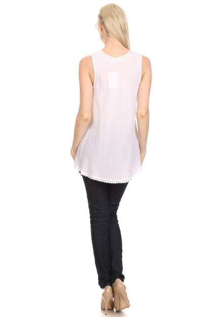 Sakkas Thorn Tropical Sleeveless Sequin Blouse Tank Top With Detailed Embroidery