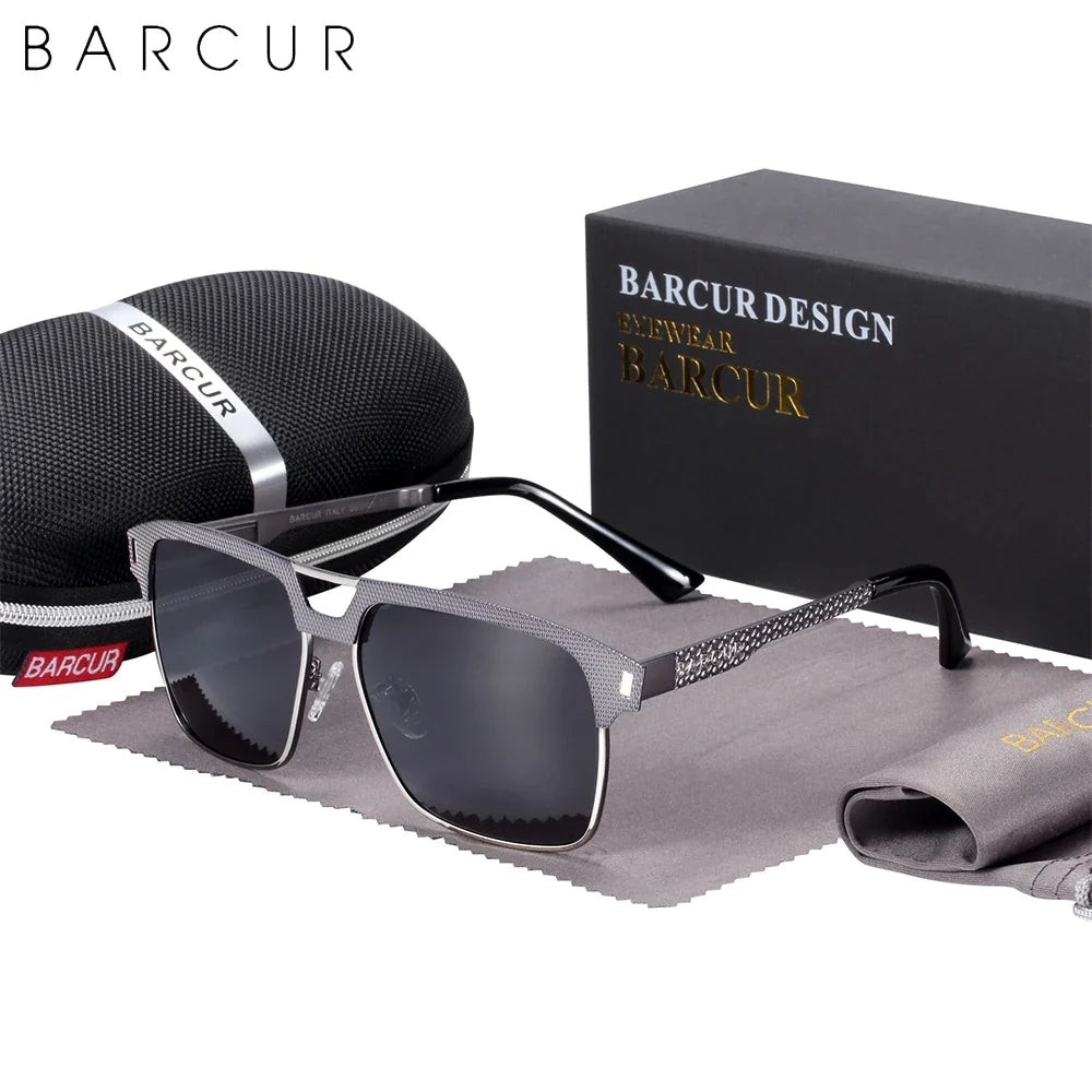 BARCUR Polarized Men’s Sunglasses – Fashionable Square Stainless Steel Frame UV400 Protection Anti-Reflective Outdoor Sports &amp; Driving Eyewear – Original Design Casual Style with Premium Polycarbonate Lenses
