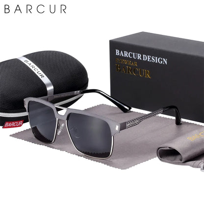 BARCUR Polarized Men’s Sunglasses – Fashionable Square Stainless Steel Frame UV400 Protection Anti-Reflective Outdoor Sports &amp; Driving Eyewear – Original Design Casual Style with Premium Polycarbonate Lenses