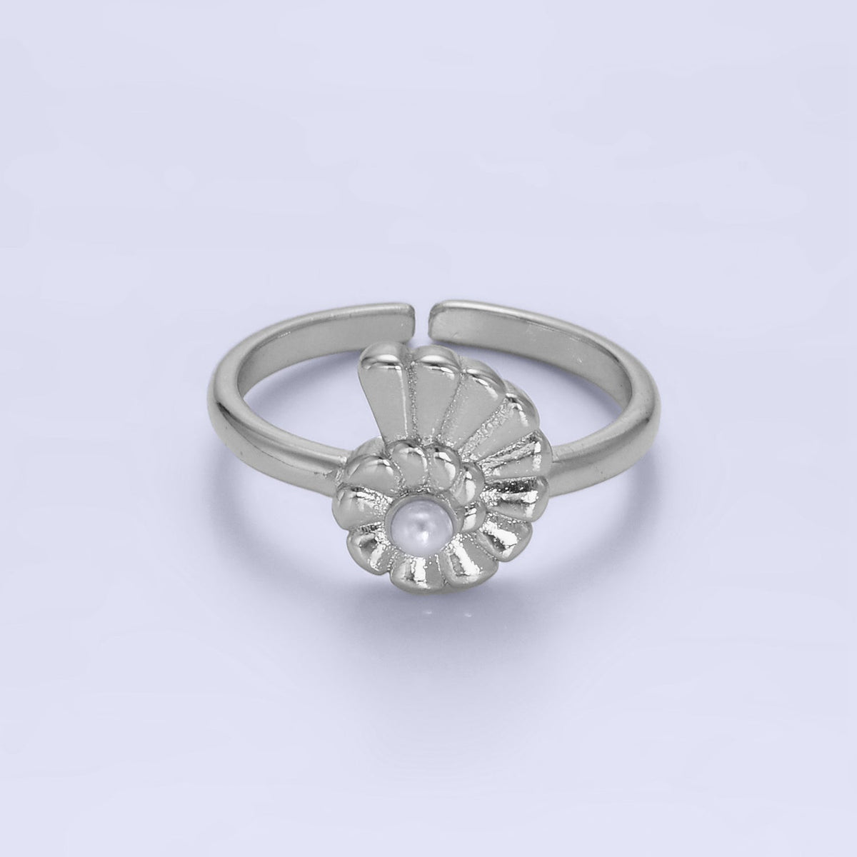24K Gold Filled Clam Shell Pearl Adjustable Ring in Gold &amp; Silver | U421