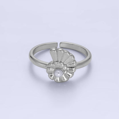 24K Gold Filled Clam Shell Pearl Adjustable Ring in Gold &amp; Silver | U421
