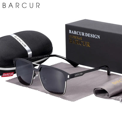 BARCUR Polarized Men’s Sunglasses – Fashionable Square Stainless Steel Frame UV400 Protection Anti-Reflective Outdoor Sports &amp; Driving Eyewear – Original Design Casual Style with Premium Polycarbonate Lenses