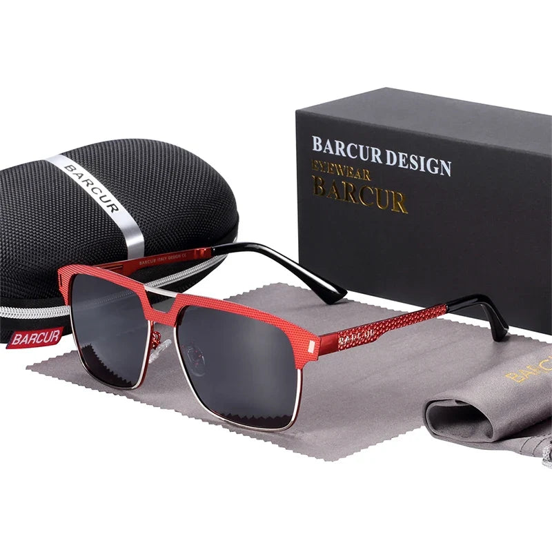 BARCUR Polarized Men’s Sunglasses – Fashionable Square Stainless Steel Frame UV400 Protection Anti-Reflective Outdoor Sports &amp; Driving Eyewear – Original Design Casual Style with Premium Polycarbonate Lenses