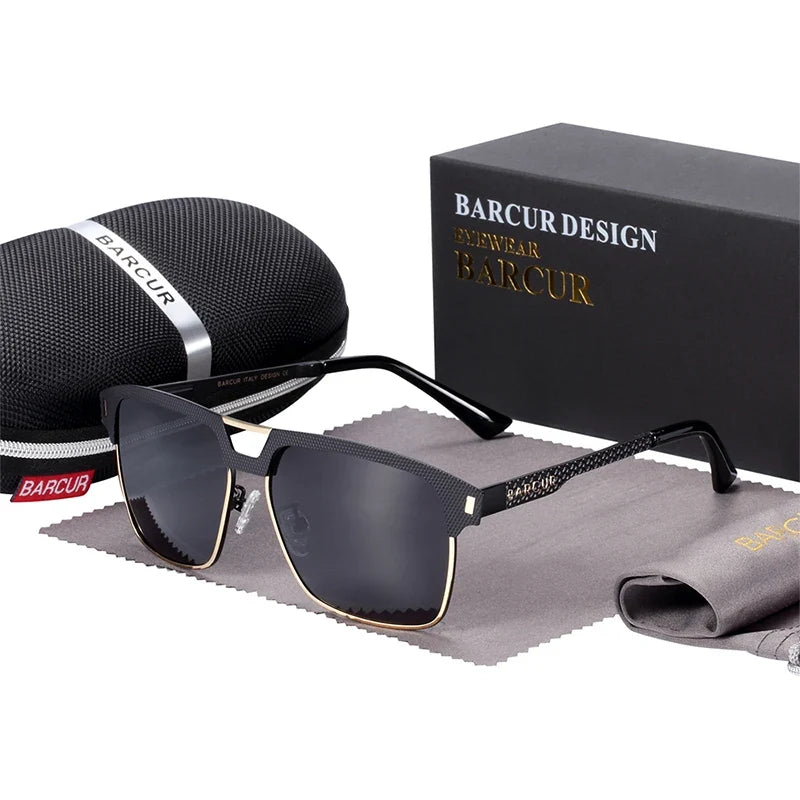 BARCUR Polarized Men’s Sunglasses – Fashionable Square Stainless Steel Frame UV400 Protection Anti-Reflective Outdoor Sports &amp; Driving Eyewear – Original Design Casual Style with Premium Polycarbonate Lenses