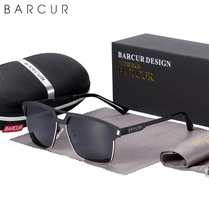 BARCUR Polarized Men’s Sunglasses – Fashionable Square Stainless Steel Frame UV400 Protection Anti-Reflective Outdoor Sports &amp; Driving Eyewear – Original Design Casual Style with Premium Polycarbonate Lenses