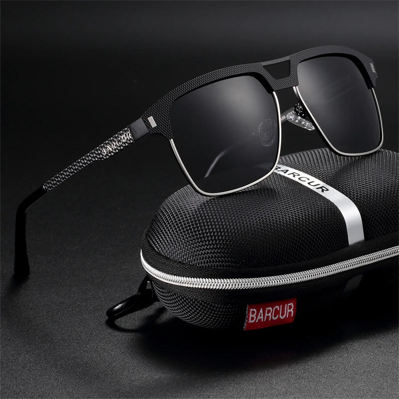 BARCUR Polarized Men’s Sunglasses – Fashionable Square Stainless Steel Frame UV400 Protection Anti-Reflective Outdoor Sports &amp; Driving Eyewear – Original Design Casual Style with Premium Polycarbonate Lenses