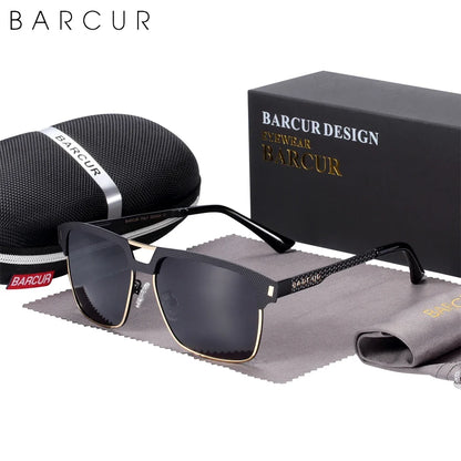 BARCUR Polarized Men’s Sunglasses – Fashionable Square Stainless Steel Frame UV400 Protection Anti-Reflective Outdoor Sports &amp; Driving Eyewear – Original Design Casual Style with Premium Polycarbonate Lenses
