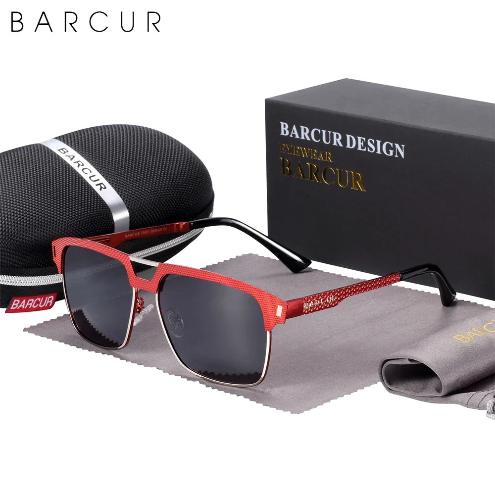 BARCUR Polarized Men’s Sunglasses – Fashionable Square Stainless Steel Frame UV400 Protection Anti-Reflective Outdoor Sports &amp; Driving Eyewear – Original Design Casual Style with Premium Polycarbonate Lenses