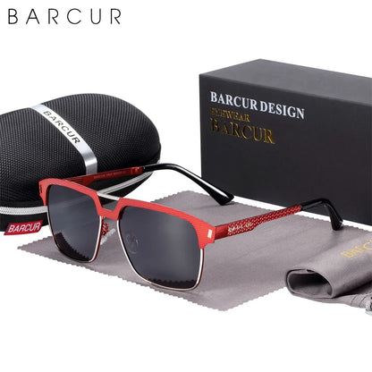 BARCUR Polarized Men’s Sunglasses – Fashionable Square Stainless Steel Frame UV400 Protection Anti-Reflective Outdoor Sports &amp; Driving Eyewear – Original Design Casual Style with Premium Polycarbonate Lenses