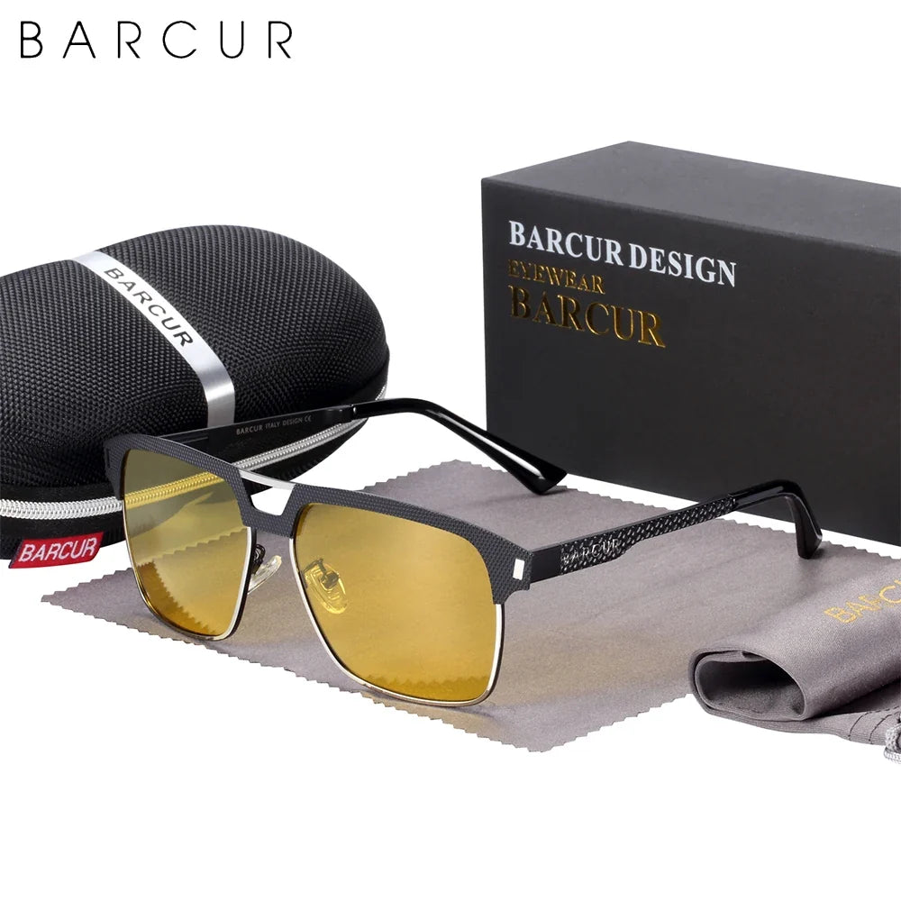 BARCUR Polarized Men’s Sunglasses – Fashionable Square Stainless Steel Frame UV400 Protection Anti-Reflective Outdoor Sports &amp; Driving Eyewear – Original Design Casual Style with Premium Polycarbonate Lenses