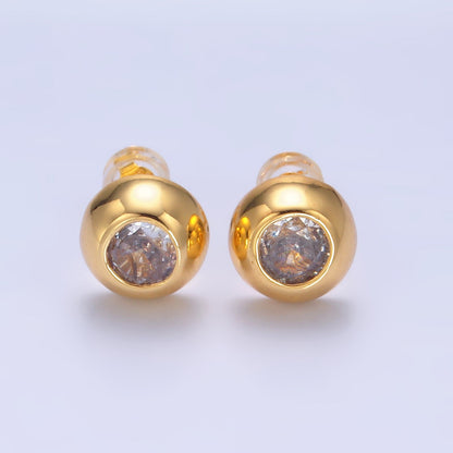 24K Gold Filled 10mm Clear CZ Bezel Round Stud Earrings in Gold &amp; Silver | V230 V489