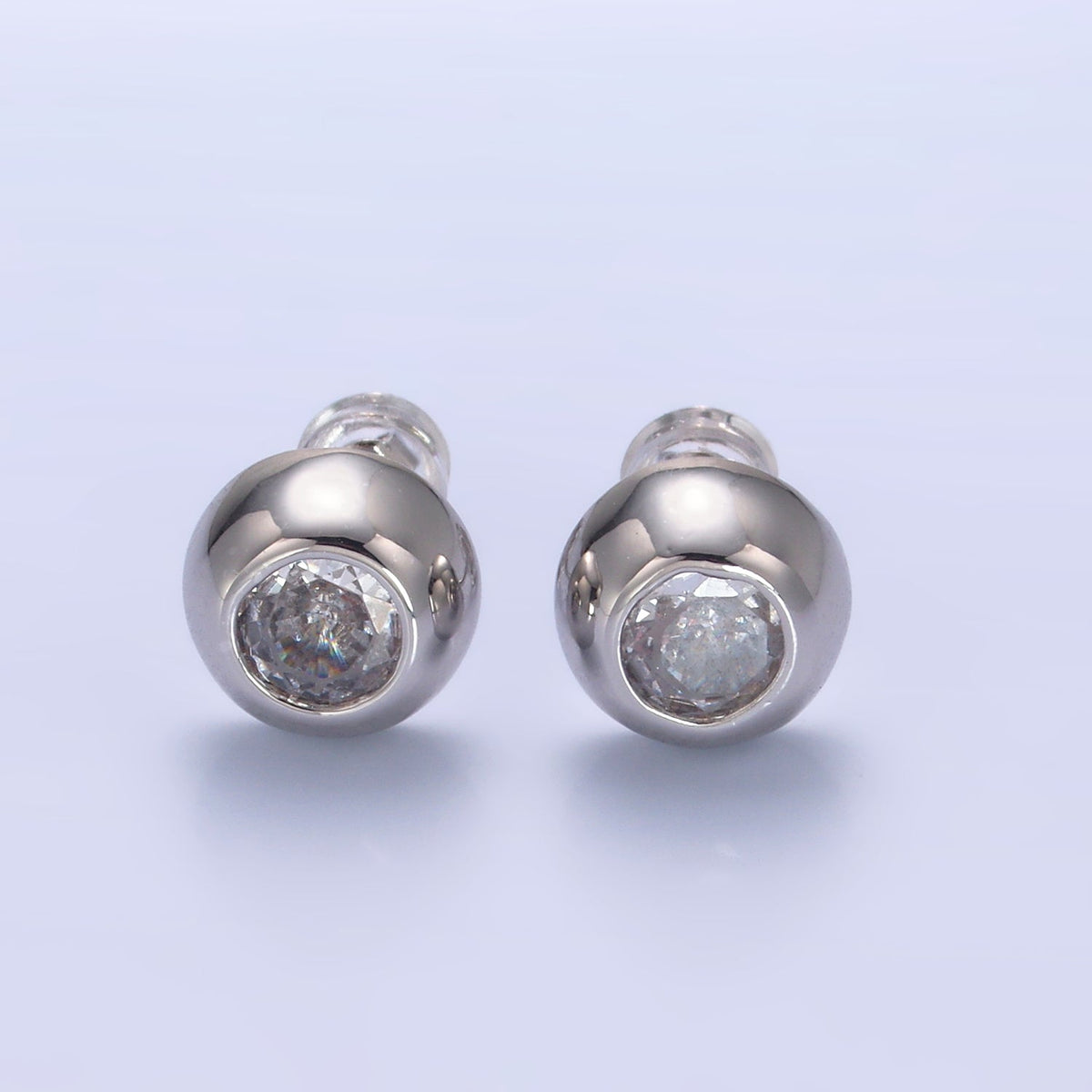 24K Gold Filled 10mm Clear CZ Bezel Round Stud Earrings in Gold &amp; Silver | V230 V489