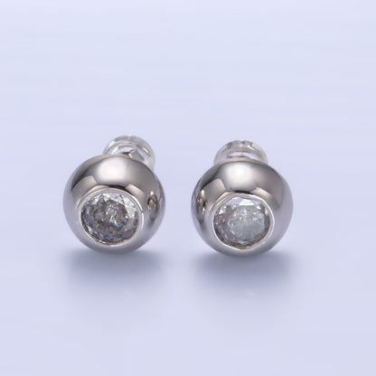 24K Gold Filled 10mm Clear CZ Bezel Round Stud Earrings in Gold &amp; Silver | V230 V489