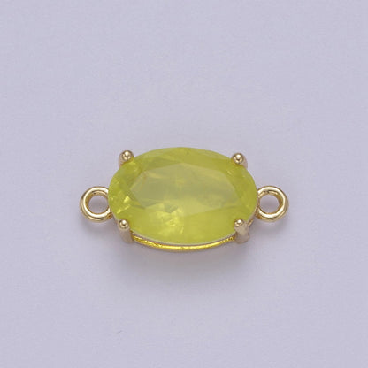 Oval Solitaire CZ Birthstone Charm Connector Geometric Diamond Cut Dainty Cubic Zirconia Connector for Necklace Earring Supply F-661-F-673
