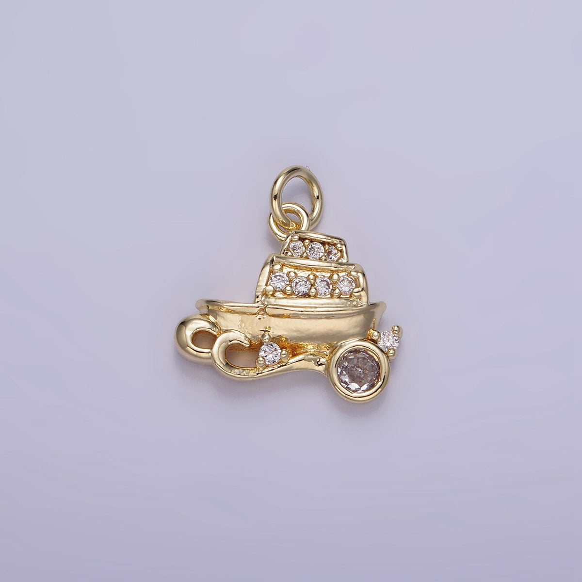 14K Gold Filled 14mm Vehicle Motor Sea Boat CZ Micro Paved Charm in Gold &amp; Silver | W537