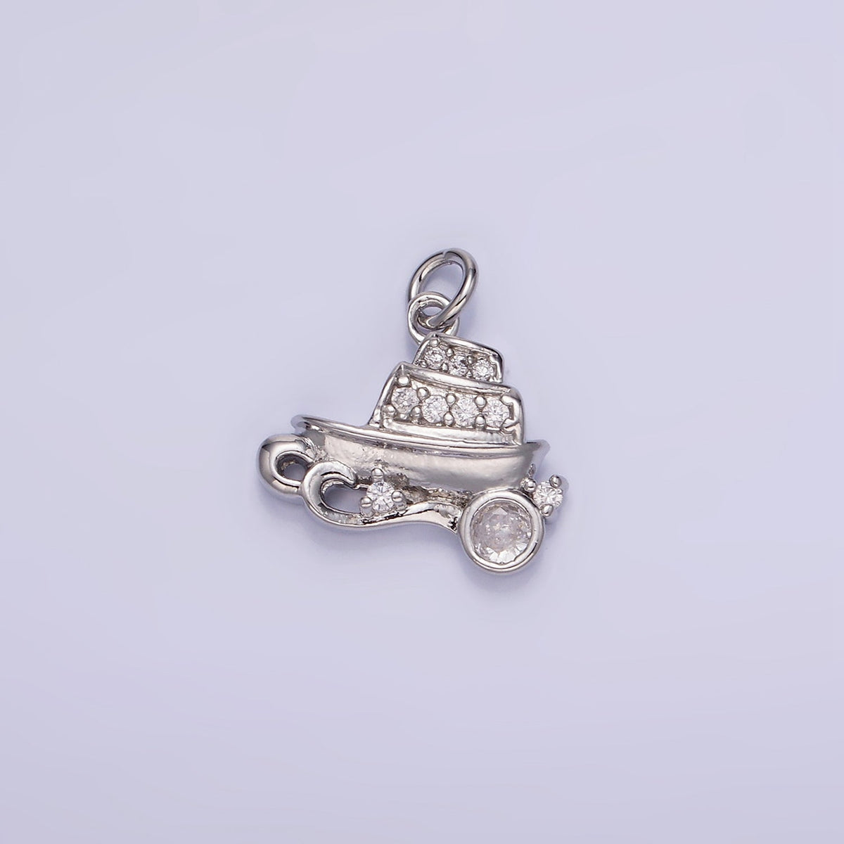 14K Gold Filled 14mm Vehicle Motor Sea Boat CZ Micro Paved Charm in Gold &amp; Silver | W537