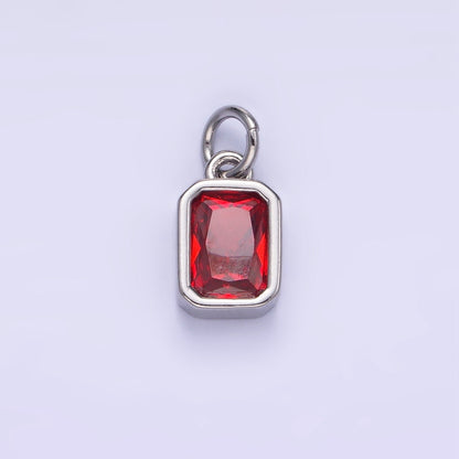 14K Gold Filled Birthstone CZ Baguette Bezel Charm in Gold &amp; Silver | W721 - W728