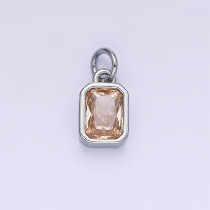 14K Gold Filled Birthstone CZ Baguette Bezel Charm in Gold &amp; Silver | W721 - W728