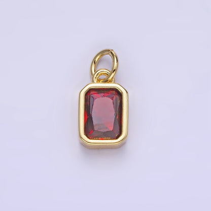 14K Gold Filled Birthstone CZ Baguette Bezel Charm in Gold &amp; Silver | W721 - W728