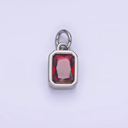 14K Gold Filled Birthstone CZ Baguette Bezel Charm in Gold &amp; Silver | W721 - W728