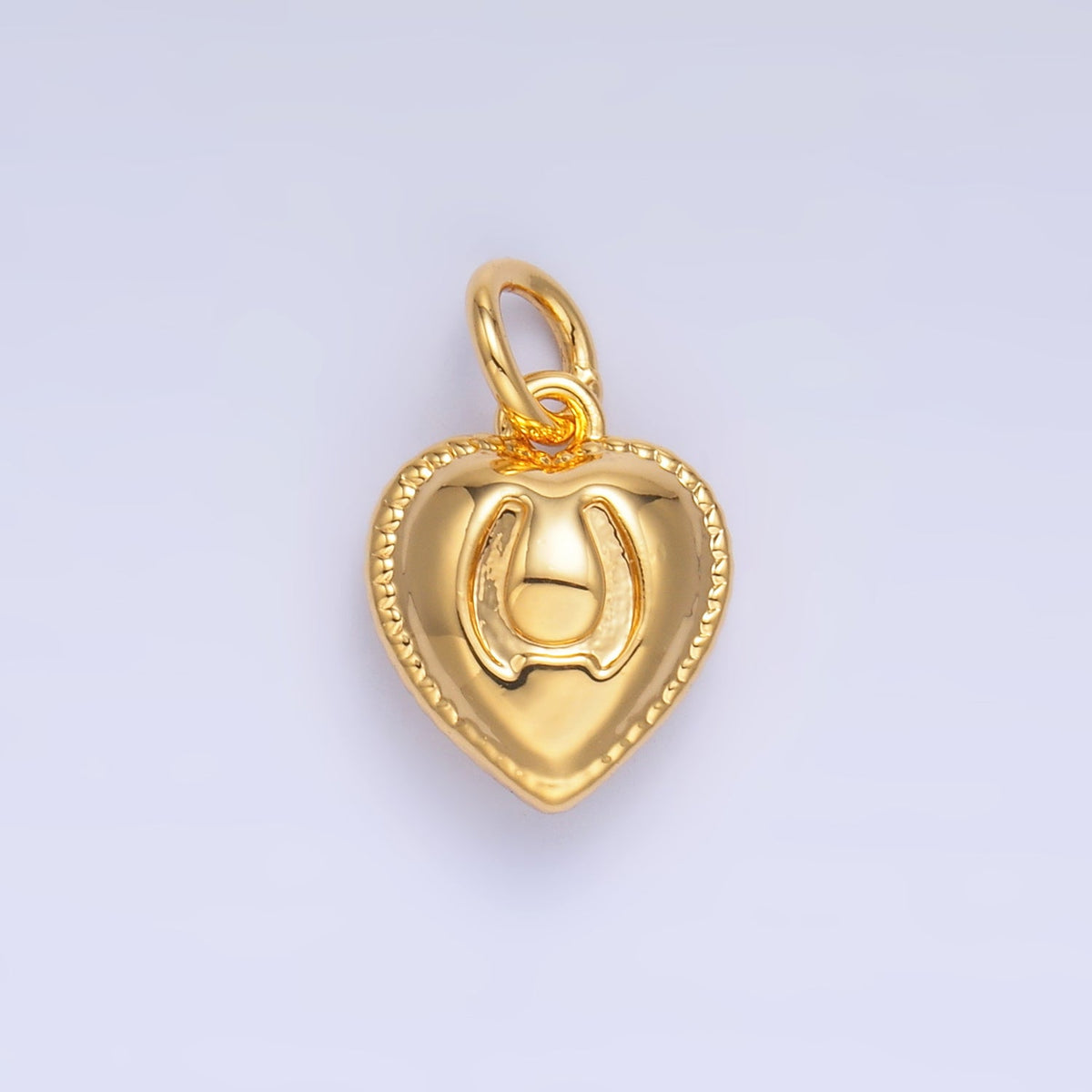 24K Gold Filled 11.5mm Horseshoe Heart Puffy Charm in Gold &amp; Silver | W826
