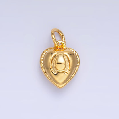 24K Gold Filled 11.5mm Horseshoe Heart Puffy Charm in Gold &amp; Silver | W826
