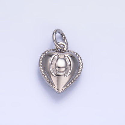 24K Gold Filled 11.5mm Horseshoe Heart Puffy Charm in Gold &amp; Silver | W826