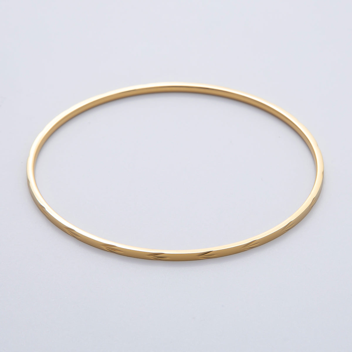 18K Gold Filled 2mm Thin Triple Lined Leaf Imprint Geometric Bangle Bracelet | WA-01457