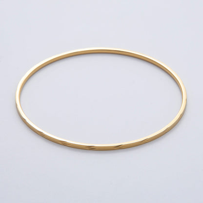 18K Gold Filled 2mm Thin Triple Lined Leaf Imprint Geometric Bangle Bracelet | WA-01457