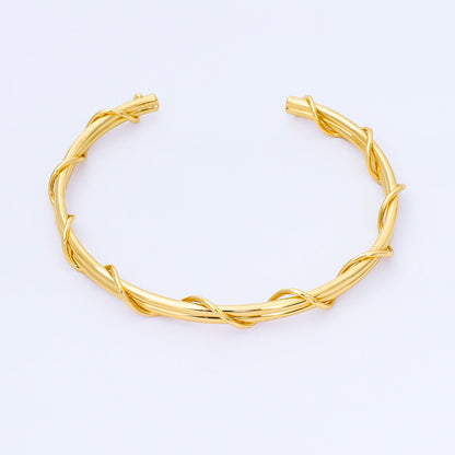 24K Gold Filled Circular Twist Band Geometric Cuff Bracelet | WA-01685