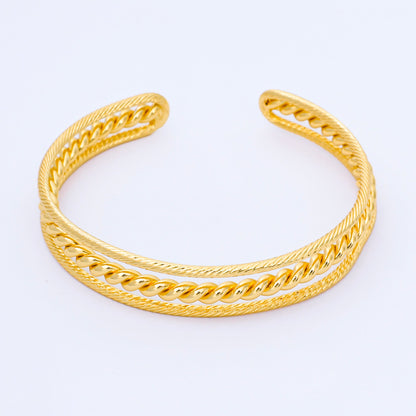24K Gold Filled Twisted Rope Geometric Triple Band Cuff Bracelet | WA-01687