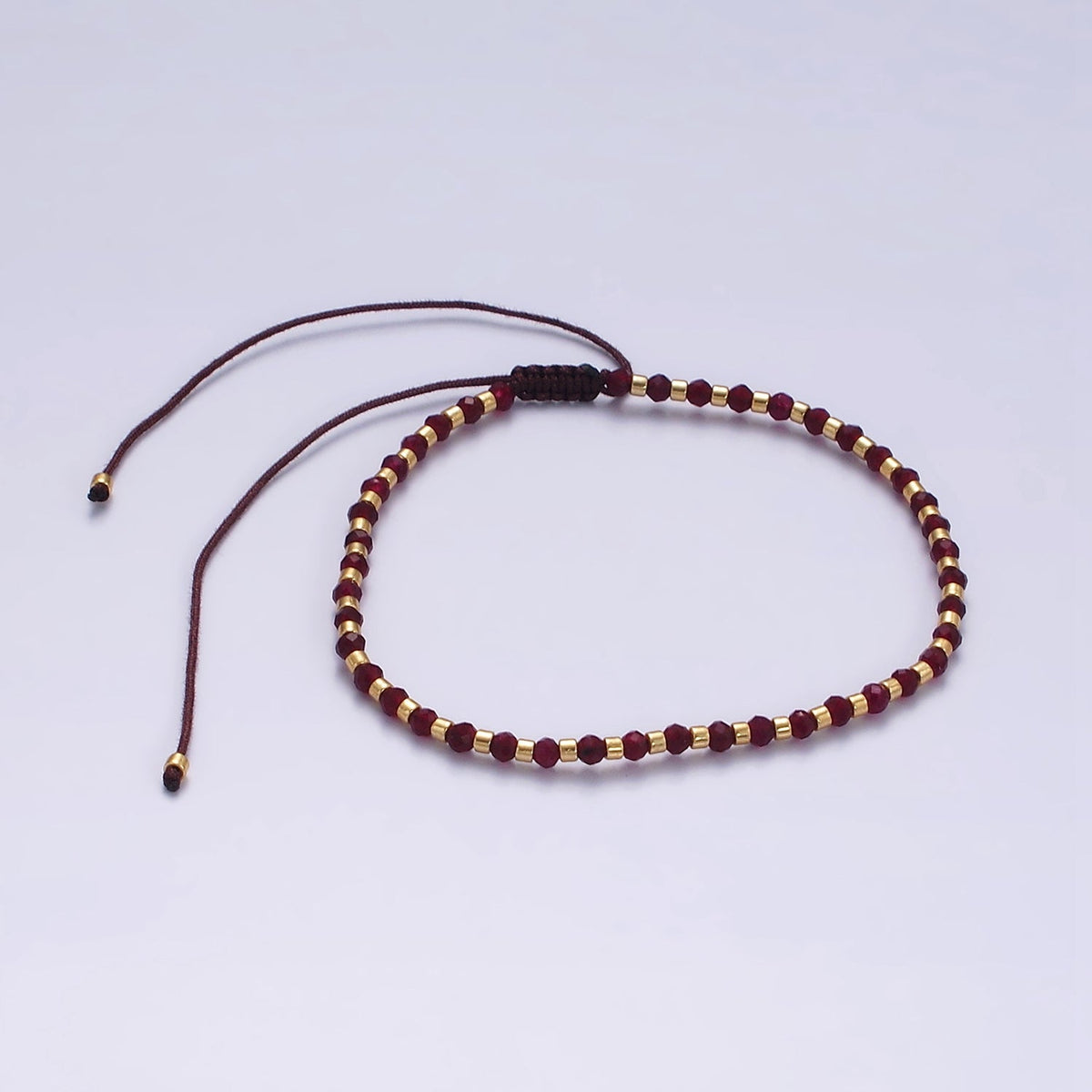 14K Gold Filled Red Garnet Multifaceted Rope Adjustable Friendship Bracelet | WA-02016 ~ WA-02164