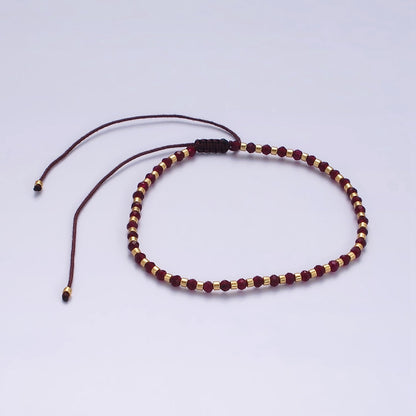 14K Gold Filled Red Garnet Multifaceted Rope Adjustable Friendship Bracelet | WA-02016 ~ WA-02164