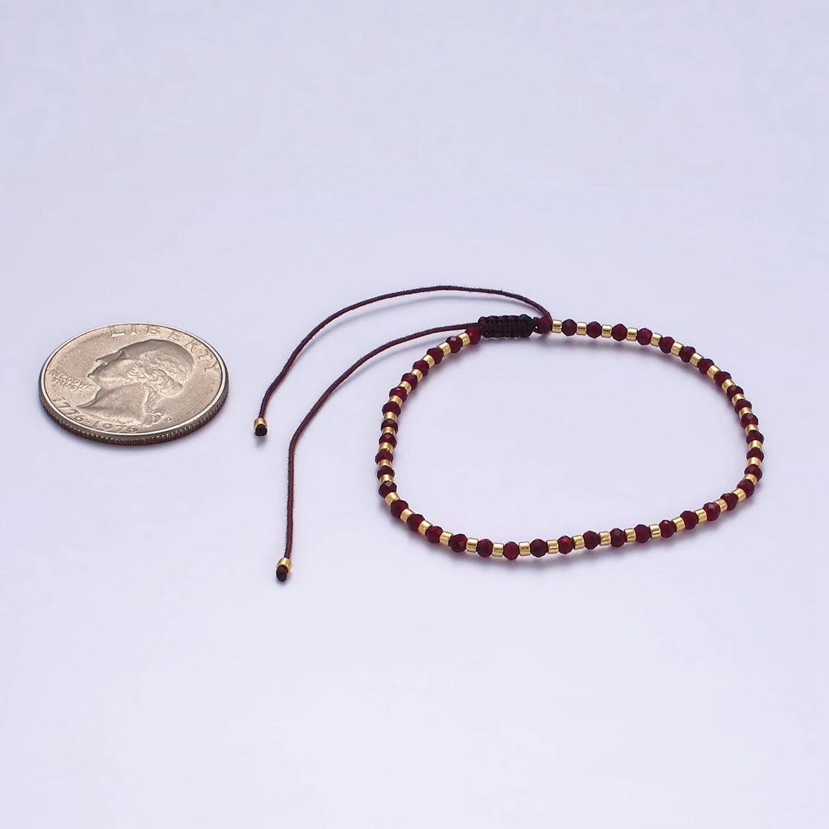 14K Gold Filled Red Garnet Multifaceted Rope Adjustable Friendship Bracelet | WA-02016 ~ WA-02164