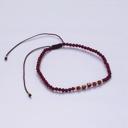 14K Gold Filled Red Garnet Multifaceted Rope Adjustable Friendship Bracelet | WA-02016 ~ WA-02164