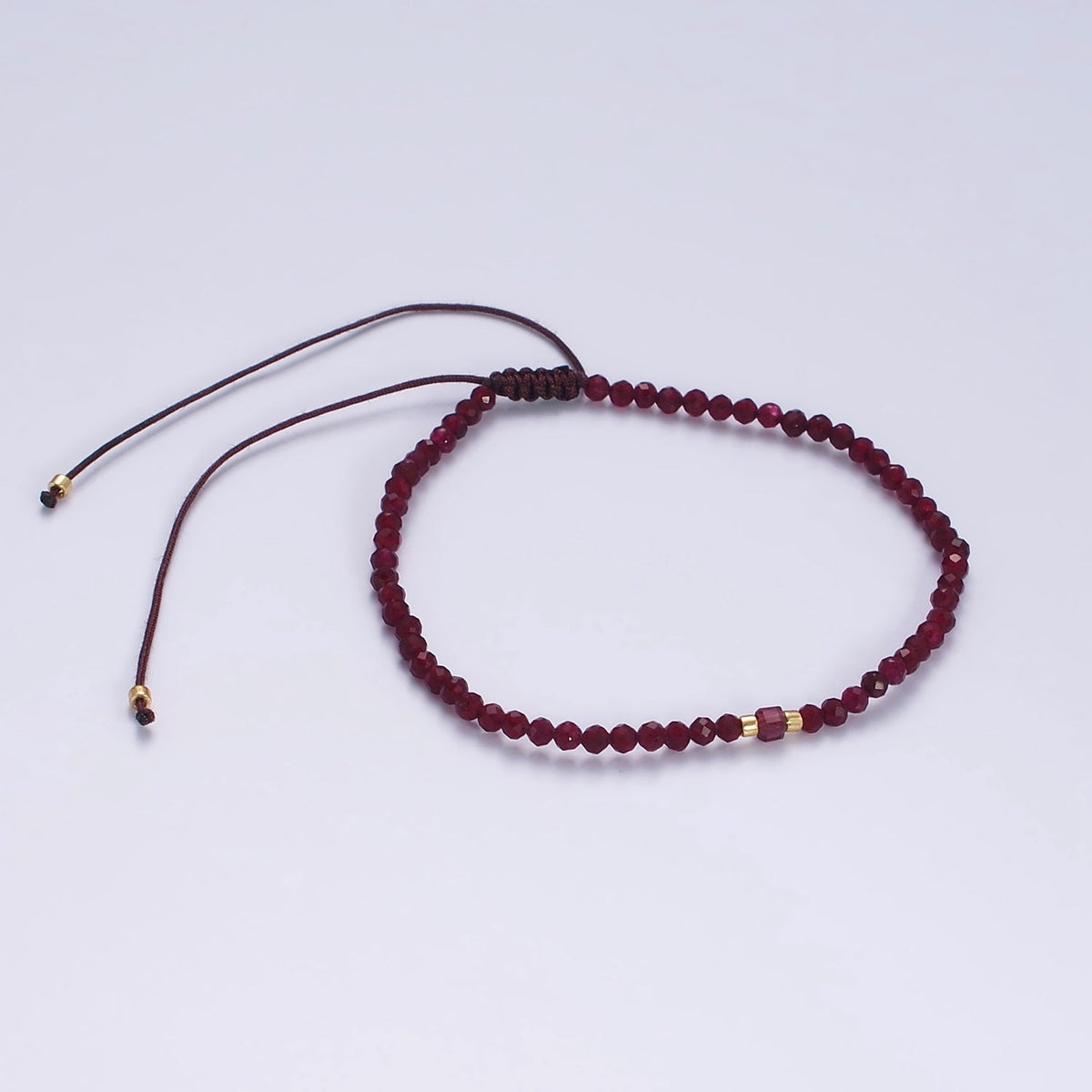 14K Gold Filled Red Garnet Multifaceted Rope Adjustable Friendship Bracelet | WA-02016 ~ WA-02164