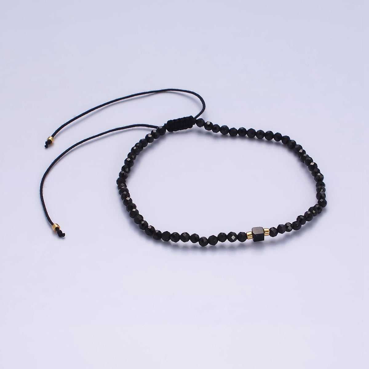 14K Gold Filled Black Onyx Multifaceted Rope Adjustable Friendship Bracelet | WA-02165 ~ WA-02167