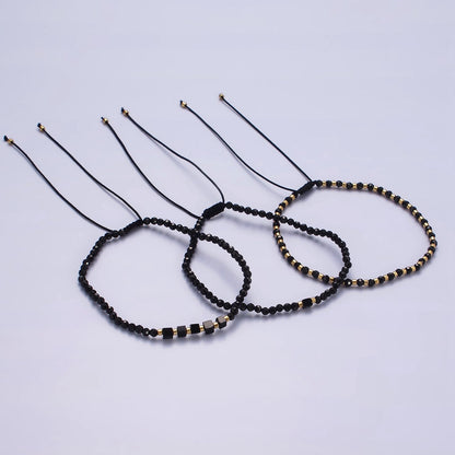 14K Gold Filled Black Onyx Multifaceted Rope Adjustable Friendship Bracelet | WA-02165 ~ WA-02167