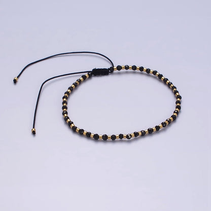 14K Gold Filled Black Onyx Multifaceted Rope Adjustable Friendship Bracelet | WA-02165 ~ WA-02167