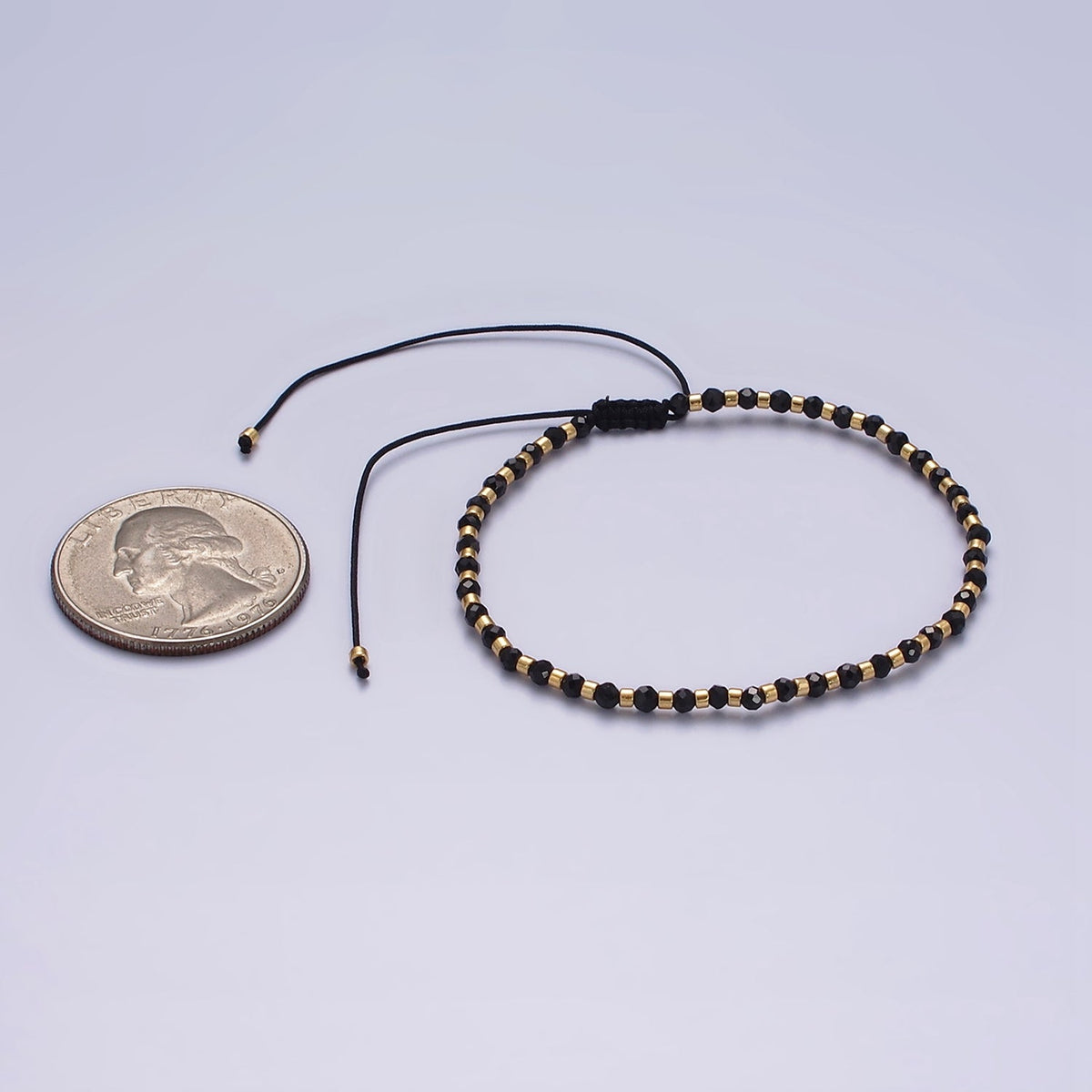 14K Gold Filled Black Onyx Multifaceted Rope Adjustable Friendship Bracelet | WA-02165 ~ WA-02167