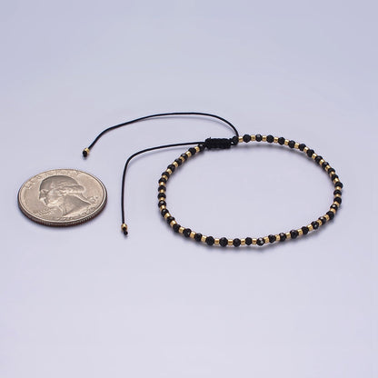 14K Gold Filled Black Onyx Multifaceted Rope Adjustable Friendship Bracelet | WA-02165 ~ WA-02167
