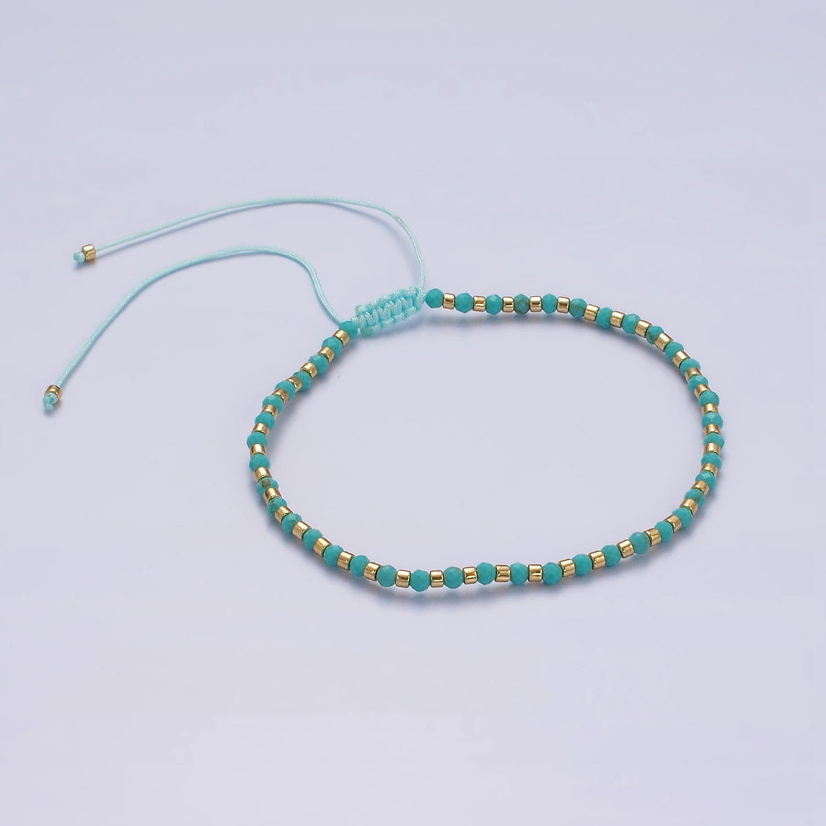14K Gold Filled Blue Turquoise Multifaceted Rope Adjustable Friendship Bracelet | WA-02171